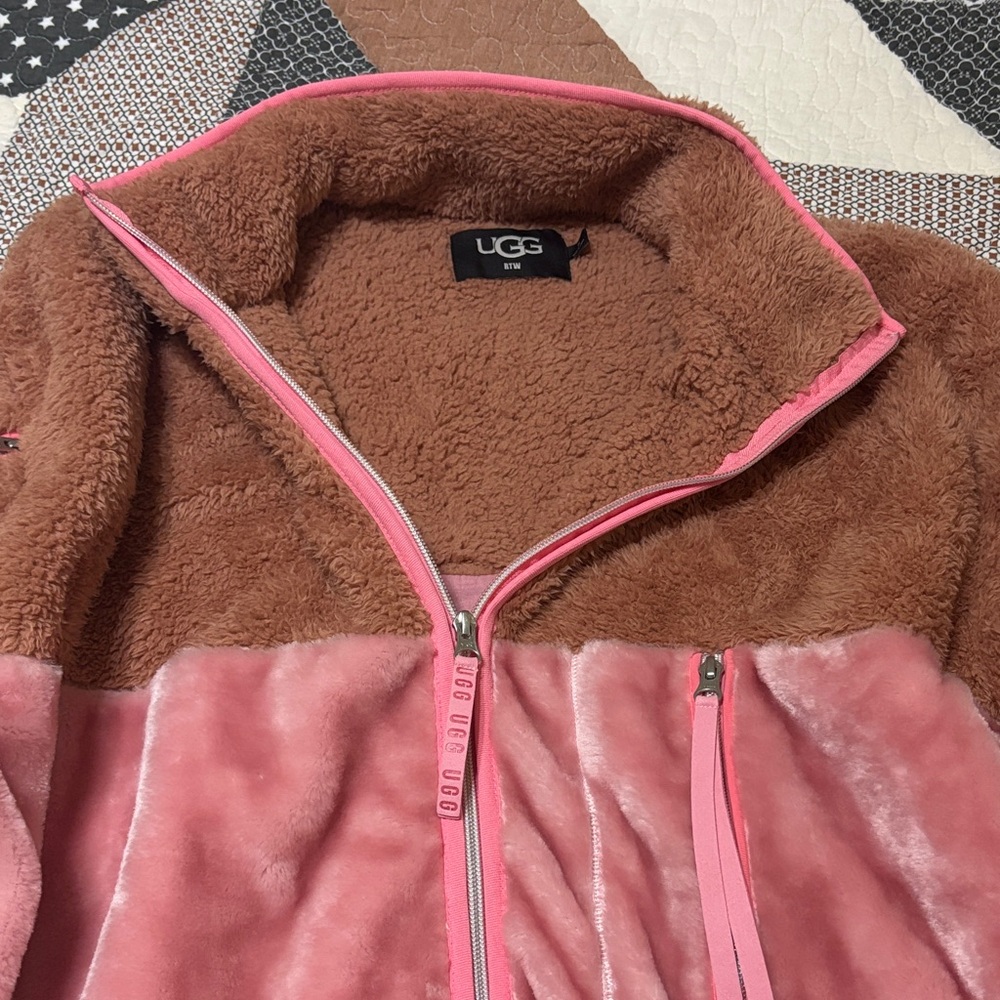 UGG Pink and Brown Zip-Up Fleece